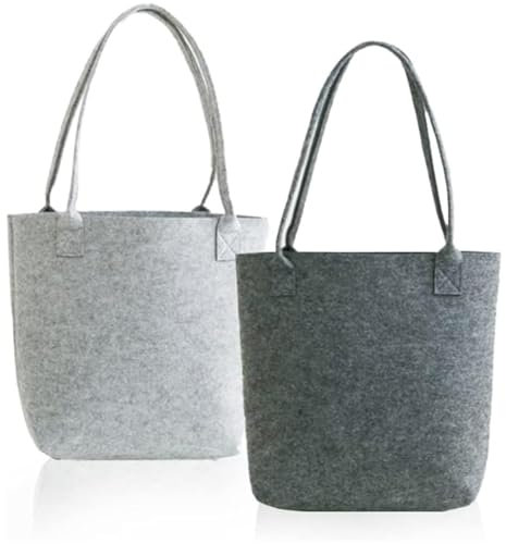 Kraeoke 2pcs Filztaschen Filz Einkaufstasche Große Kapazität Filzshopper für Shopper Reise Arbeit (hellgrau+dunkelgrau)