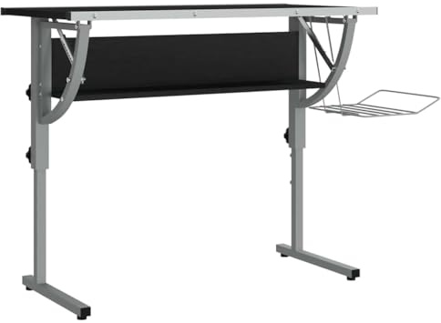 vidaXL Mesa de Dibujo Madera y Acero Negro y Gris 110x53x(58-87) cm, Escritorio de Dibujo, Mesa Escritorio, Escritorio Moderno, Escritorio