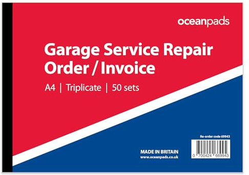 Garage Service Repair Order Invoice Book is Designed for Detailing All Vehicle Service Jobs with Clarity and Precision. A4 210 x 297mm, 3-Part Triplicate, 50 Sets (Re-Order Code 69943)