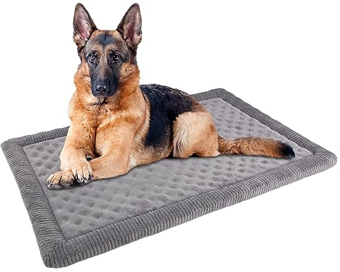 PAGGED Almohadilla gris XL para jaula de perro de 42 x 28 pulgadas, cama grande de espuma viscoelástica para perrera de perro de franela suave, lavable, antideslizante, alfombra de dormir para