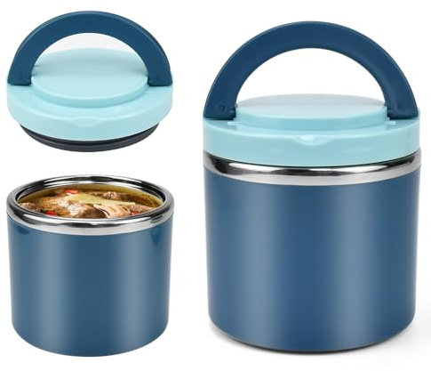 DKEROSS Contenitore Termico in Acciaio per Alimenti 630ML - per Pasta, Zuppa, Riso Caldi da Lavoro (Blu) SoupCup