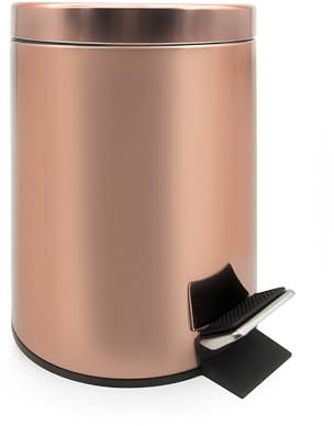 Kosmetikeimer 3 Liter in Kupfer für Badezimmer | Glänzende Oberfläche | Maße: 26 x 17 cm | Treteimer mit Pedal | Badzubehör | Bad Mülleimer mit Deckel | kleiner Abfalleimer | Kupfermülleimer 3 L