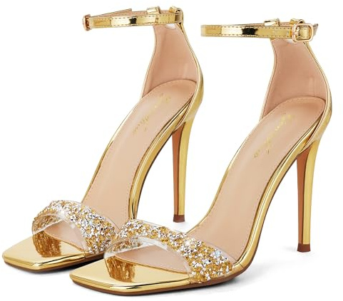 GENSHUO Sandales de soirée élégantes pour femmes, hauteur de talon de 10 cm, décorées de strass scintillants, 36-42 EU
