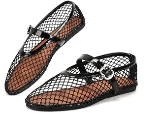 Ballerine in rete da donna, con cinturino con fibbia, ballerine a rete, comode, casual, con punta arrotondata, scarpe Mary Jane, scarpe da ufficio e da indossare tutti i giorni, A1 nero., 37.5 EU