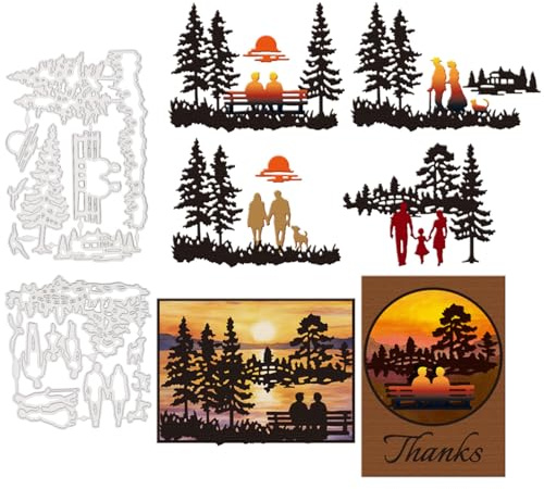 GLOBLELAND Coppia di fustelle in metallo con famiglia nella foresta, modello per goffratura di coppia, gatto, cane, carta, per scrapbooking, creazione di biglietti, artigianato, biglietti di carta