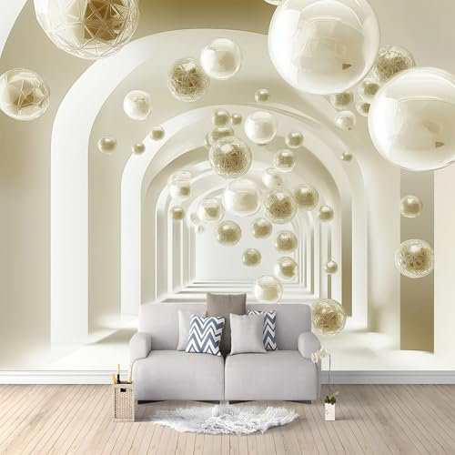 Papel pintado fotográfico impreso Bolas geométricas flotantes Papel pintado fotográfico de tejido no tejido 250 x 175 cm arte fotográfico pared de Blanco pintado de pared imagen de pare