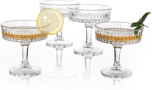 Srgeilzati Gerippte Coupé-Gläser 4 Stück | Martini-Gläser | Vintage-Cocktailgläser 20 cl