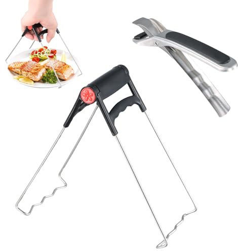 Anseom 2 PCS Anti Scald Bowl Holder Clip Hot Plate Gripper Multi-Purpose Kitchen Tongs with Silicone Handle, Non-Slip Heat Insulation for Microwave Kitchen Cooking Tool (2 Styles)