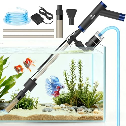 Fishnanny Rechargeable Fish Tank Gravel Cleaner Vacuum, 8W DC Electric Fish Tank Cleaner, 800L/H Flow Rate Adjustable Aquarium Gravel Cleaner, 800mAh Electric Gravel Cleaner Fish Tank Hoover with Hose