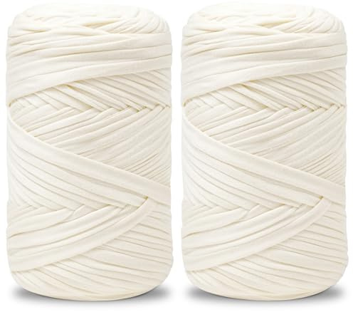 Vincona Fil tee Shirt pour Crochet 2 x 200 g, Fil Crochet, Idéal pour Crocheter des sacs, Paniers, Tentures Murales, Décoration d'intérieur et Loisirs Créatifs-Blanc crème 02