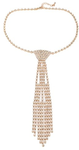 Navna Elegante collana con strass di cristallo per la maggior parte delle occasioni, cravatta nuziale punk gioiello catena cravatta da donna, Oro, Taglia unica