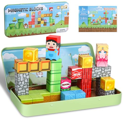 Ulikey Construction Magnetique Enfant, Portables Boîte Bloc Magnetique, Montessori Cube Magnétique pour Garçons et Filles, Jouets Cadeau pour Enfants de 3 4 5 6 7 8+ Ans (35PCS)