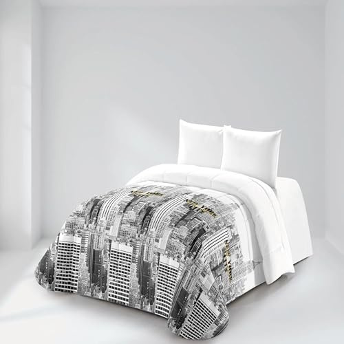 EL TORRAL DE BERROCAL Terma Home Edredón Nórdico Reversible New York, Estampado Urbano, 300g, Poliéster, Tacto Suave, Efecto Térmico, Relleno Siliconado (90-105 cm (180 x 260 cm))