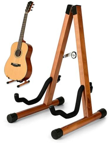 EUBSWA Supporto per chitarra in vero legno, chitarre acustiche, chitarre elettriche, basso, violoncello, banjo, mandolino, ukulele, ideale per musicisti, studio e casa (venature del legno scuro)