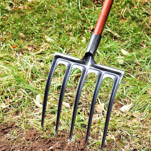Xiuganpo Forca da Scavo in Acciaio Resistente, Robusto Attrezzo da Giardino per Scavare e Girare Il Terreno in Modo Efficiente (5 Denti)