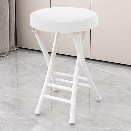 QTWLG 50cm Hem Hopfällbar Pall Läder Vadderad Fällbara Stolar För Kök Campingdisk Inomhus Utomhus Portabel Hopfällbar Stol(White)