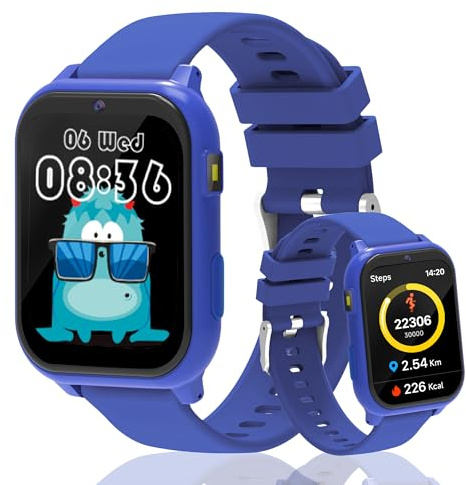Smartwatch Bambini, 1.83 Orologio Smartwatch Bambini con Contapassi, 18 Giochi, Fotocamera, Monitor del Sonno, Sveglia, Torcia, Impermeabile Fitness Tracker Regali di Compleanno per Ragazza Ragazzo