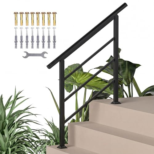 Outsunny Barandilla de Escalera 95 cm Pasamanos con Kit Exterior Negro