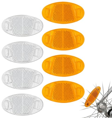 Briking Lot de 8 réflecteurs de rayons pour vélo à haute luminosité - Orange et blanc - Incassables - Hautement réfléchissants et renforcés - Pour vélo d'enfant - VTT - Vélo de route