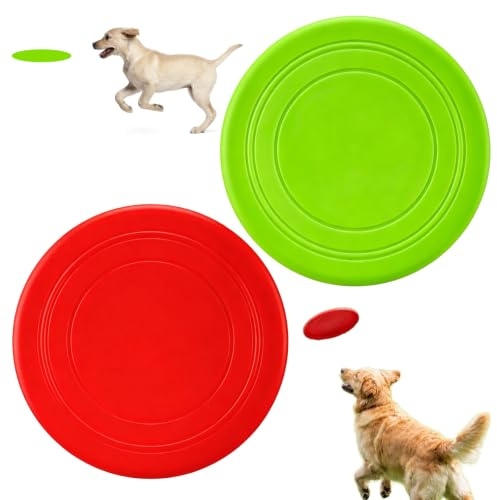 2PCS Dog Frisbee, Durable Soft Frisbee Design Fetch Training (Red Green)
