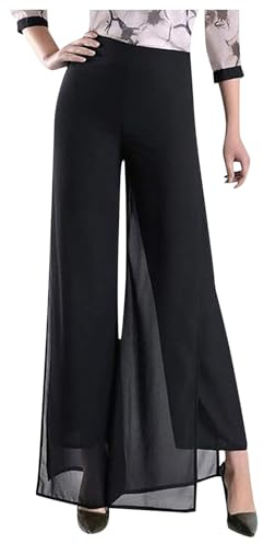 Générique 2026 Pantalon léger en Mousseline de Soie pour Femmes, Haute élastique, Jambe Droite évasée, Culotte de Cocktail de Mariage (Black, M)