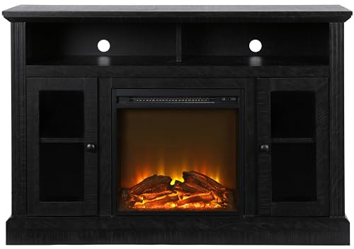 Ameriwood Chicago Electric Fireplace TV Console 50 Inch Black Oak Look