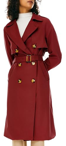 Orolay Long Trench Coat for Women with Belt Lightweight Double-Breasted Duster Trench Coat Slim Fit Red XS