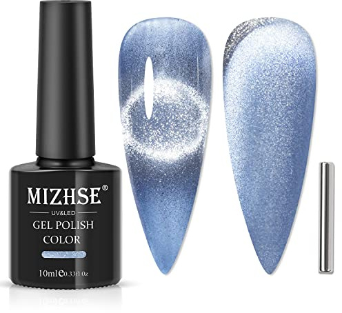 MIZHSE UV-nagellack, glittrigt Cat Eye-UV-gel med 1 magnet, nagelpolishset, kattögongel, diamant, holografisk gellack, 10 ml