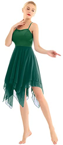 CHICTRY Ragazza Donna Vestito da Danza Classica Lirica Balletto Leotard Body da Ginnastica Abito da Ballo Contemporaneo Dancewear Senza Manica Elegante Allenamento Spettacolo Verde B M