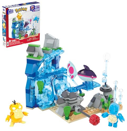 MEGA Pokémon Aventure Aquatique Jouet de construction avec 319 pièces et figurines articulées Écayon, Carapuce et Psykokwak, pour enfants, HXF79