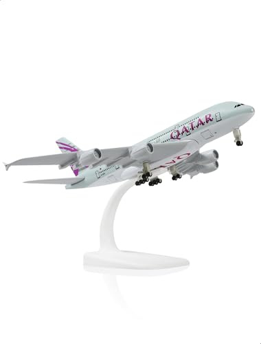 QIYUMOKE Airbus A380 1/300 Qatar Modelo de avión de Metal Fundido a presión con Soporte Sky Jumbo Airliner Kit de Modelo de aleación para Regalo para entusiastas de la aviación…