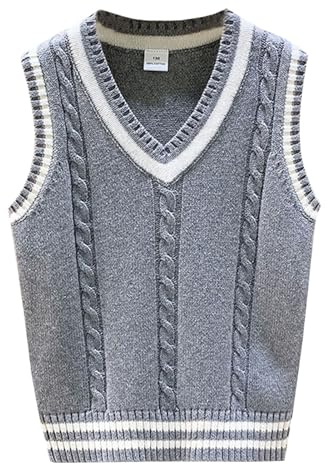 Yishengwan Maglia Gilet Bambini Maglioni Senza Maniche Scollo a V Studenti Maglione Ragazzi Ragazza Grigio 10-11 Anni