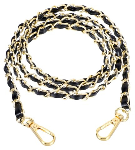 Bandoulière de Rechange pour Sac à Main en Cuir avec Chaîne Dorée 120 cm Noir Bandoulière pour Sac à Main Sangle de Chaîne PU Cuir Bandoulière en Chaîne pour Portefeuille avec Boucle en Métal