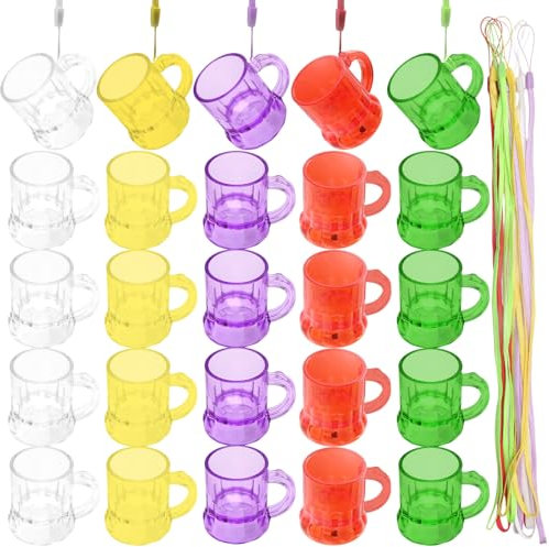 CoKeeSun 25PCS Shot Glasses with Handle, 30ML Plastic Shot Glass with Chain for Hanging, Reusable Bachelor Party Necklace Cup, 3CL Schnapps Jugs for Wedding Birthdays Christmas Bachelorette Party Stag
