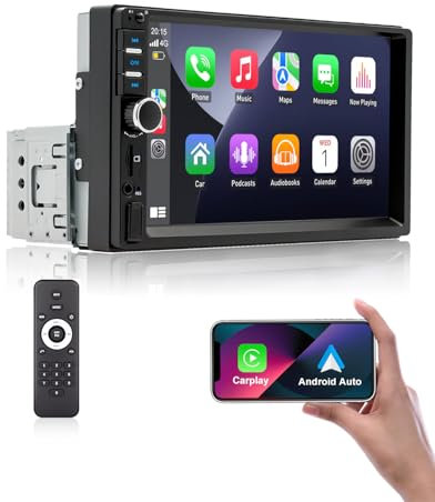 ESSGOO Single Din Autoradio mit kabelgebundenes Carplay und Android Auto, 7 Zoll HD Touchscreen Bildschirm MP5 Auto Display Radio Receiver mit Bluetooth Mirror Link FM TF AUX USB