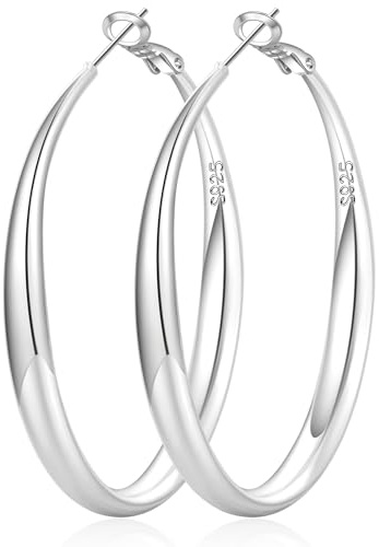 PABBEU Ohrringe Silber 925 Creolen für Damen Groß,Hypoallergen Leichte Creolen Silber Ohrringe Damen 30/50/70mm