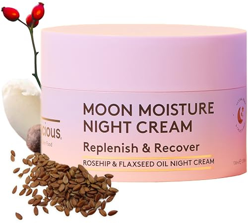 Delhicious Moon Moisture Night Cream - Hydrating Overnight Face Cream with Rosehip & Flaxseed Oil - Anti-Ageing & Brightening - Natural, Vegan, Ayurveda-Inspired Skincare - 100ml