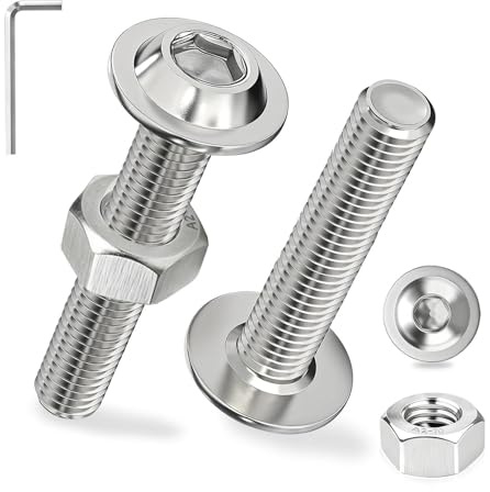 Ezitruz Viti Testa Bombata con Flangia M6x10 mm, 50 Pezzi Bulloni Incassato Acciaio Inox A2 V2A Viti a Esagono ISO 7380-2 con Dadi e Flangia Metriche Filettatura Completa per Montaggio di Mobili