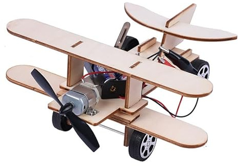 Electric Glider Plane Science Experiments Kit for Kids – Wooden DIY STEM Science Kits, Build Your Own Biplane Model with Propeller & Motor, Educational Engineering Project Toy for Boys & Girls Ages 8