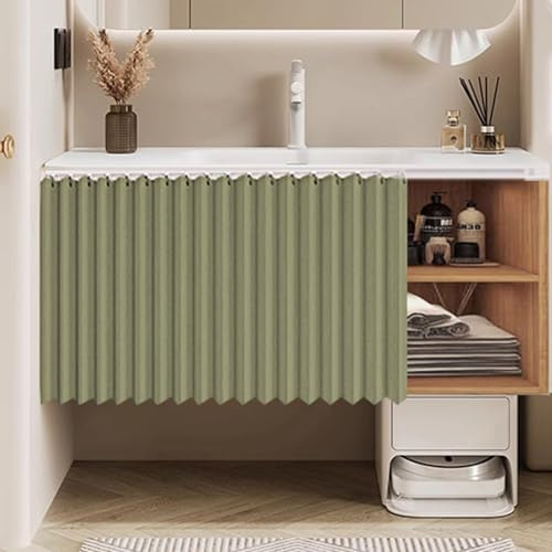 Aeovot Rideau sous Evier sur Mesure, Rideau Placard Cuisine, Meuble Rideau Cuisine avec Rail Coulissant Rideaux D'armoire pour Étagères Chaussures Bibliothèque - Anti-Poussière/Imperméable(Vert)