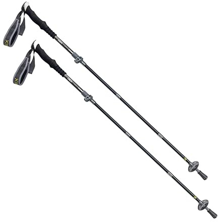 OEX Ultralite Carbon Z Walking Poles, Black Carbon Fibre, 105-135cm Adjustable Length, Foam Grip with Wrist Straps, Carbide Tips, 340g Pair