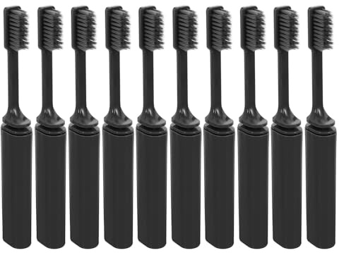 WATIIFUFU Lot de 10 Brosses à Dents Pliables Noires Poils Souples Compactes et Portables Kit de Voyage pour Camping Déplacements Professionnels et Soins Dentaires Nomades