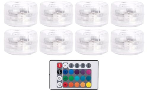 DIYEAH Luces LED Sumergibles para Piscina y Acuario con Control Remoto, 8 Piezas, Impermeables Ip68, Abs Transparente, Colores RGB Ajustables para Decoración Subacuática