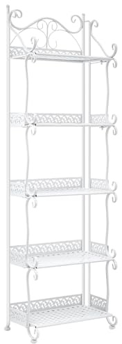 SUNNYNEST 5 Tier Metal Folding Storage Shelf Bookshelf Flower Plant Stand | White Shelving Rack, Narrow, Bathroom Storage Shelf Shower Organizer, Assembly Folding, for Bedroom, Living Room and Office