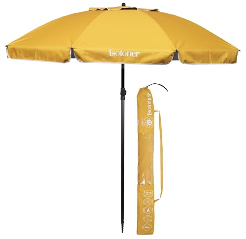 Isotoner Ombrellone da spiaggia ultra resistente, struttura anti vento, leggero e anti uv upf50+, giallo, 180 cm x 160 cm