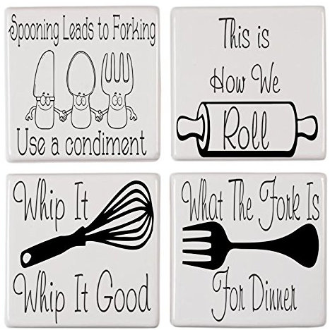 WaterShed Designs Kitchen Tile Transfer Humor Pack of 4 Fun Quotes Ceramic Tile Stickers Great Fun (option 2)