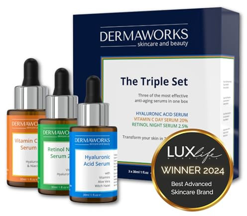 GESICHTSPFLEGE SET – Retinol mit Vitamin E, Vitamin C Serum mit Niacinamid & Hyaluron Serum mit Aloe Vera – Anti Aging Geschenkset Frauen & Männer - Skincare Set - Gift Sets von DERMAWORKS