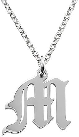 Elefezar Old English Initial Pendant Necklace Letter M Womens Gifts