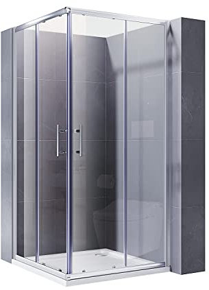 ELEGANT 1200 x 900mm Square Corner Entry Shower Enclosure + Stone Shower Tray Sliding Reversible Shower Door for Bathroom Enclosure Cubicle