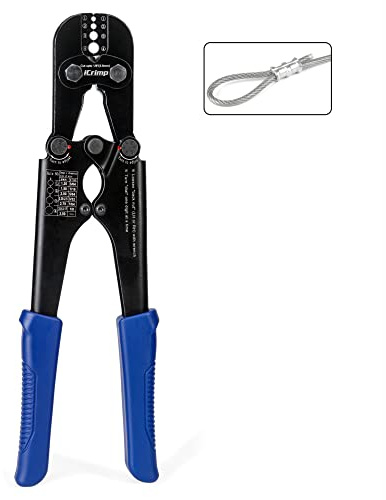iCrimp Swaging Tool, Wire Rope Crimping Tools for Aluminum Copper Duplex Hourglass Sleeves, Stop Buttons and Ferrules with Built-in Cable Cutter Works from 3/64-inch to 1/8-inch